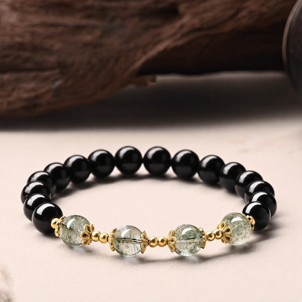 Natural Black Obsidian & Green Phantom Quartz Bracelet – Meaningful Gemstone Jewelry