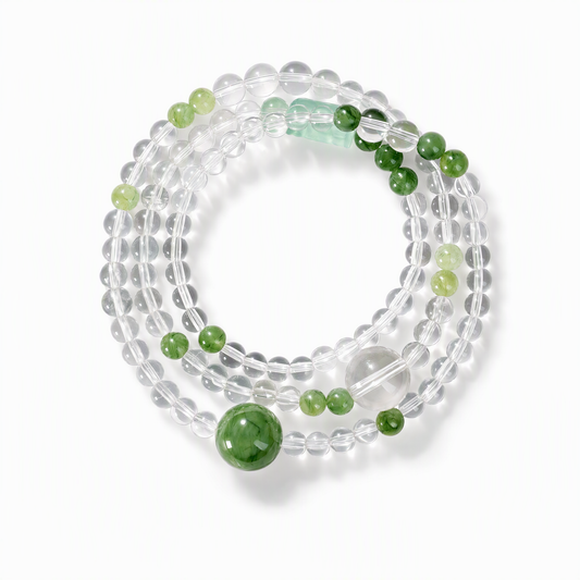 Clear Quartz, Green Rutilated Quartz & Green Fluorite Multi-Wrap Bracelet