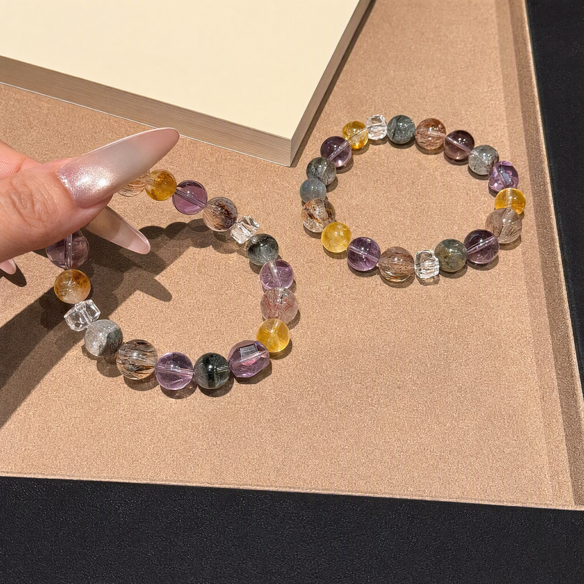 Amethyst, Black Gold Super Seven & Green Phantom Quartz Bracelet