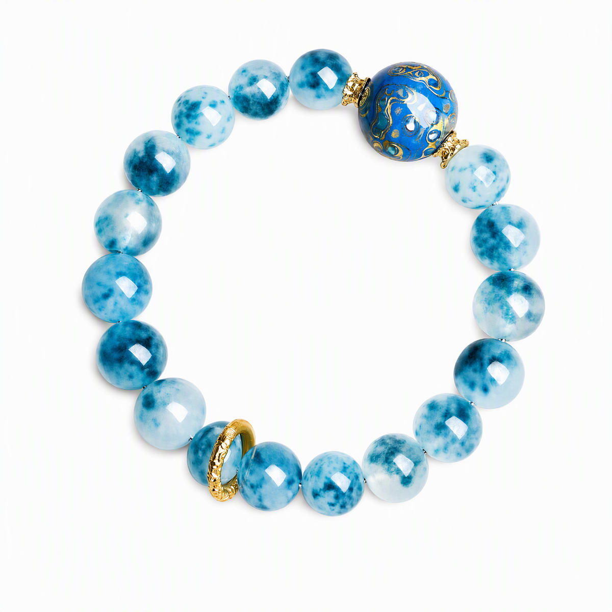 Blue Chalcedony & Artisan Lacquer Bead Bracelet – Handmade Gift