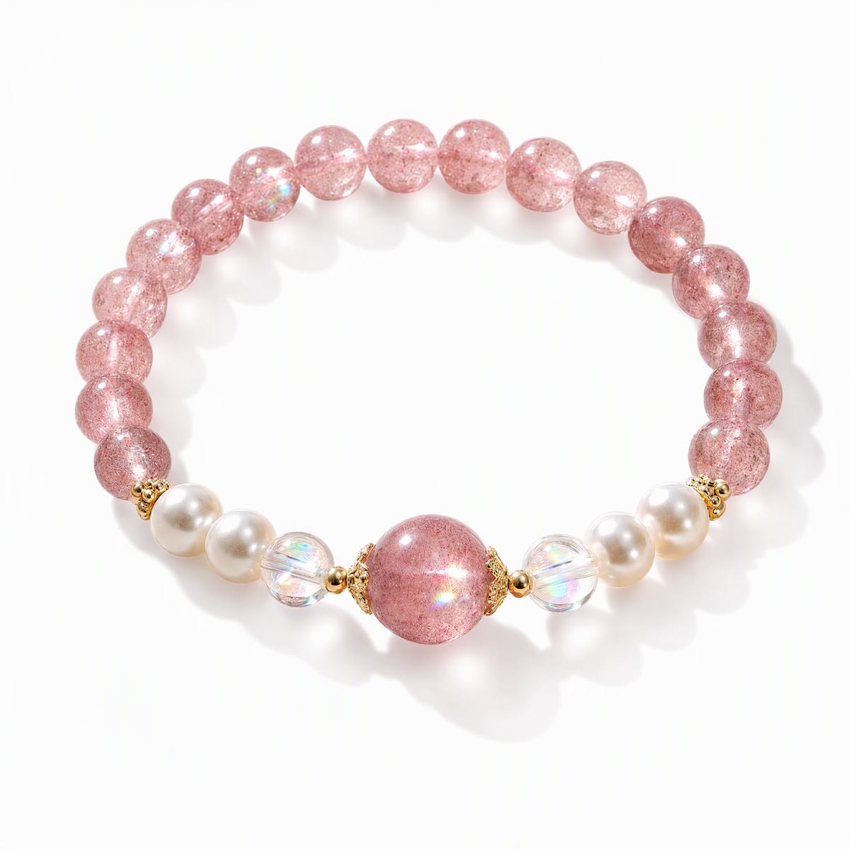 Pearl & Strawberry Quartz Bracelet – Natural Crystal Jewelry Gift for Her