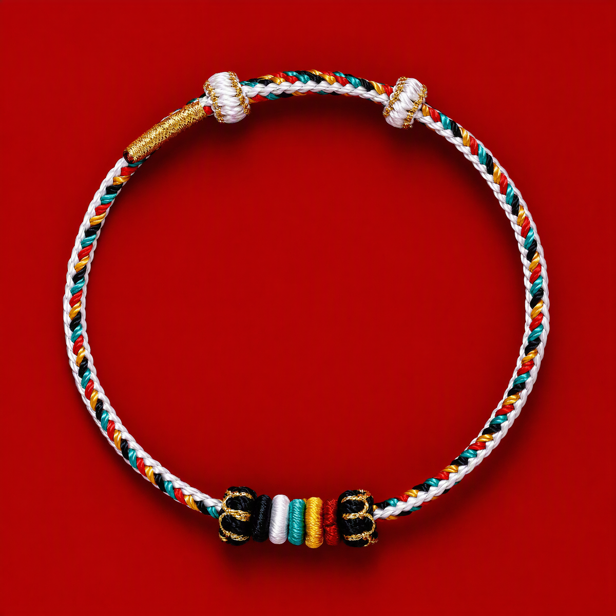 Five Elements Woven Red String Bracelet – Adjustable Chinese-Inspired Good Luck Bracelet