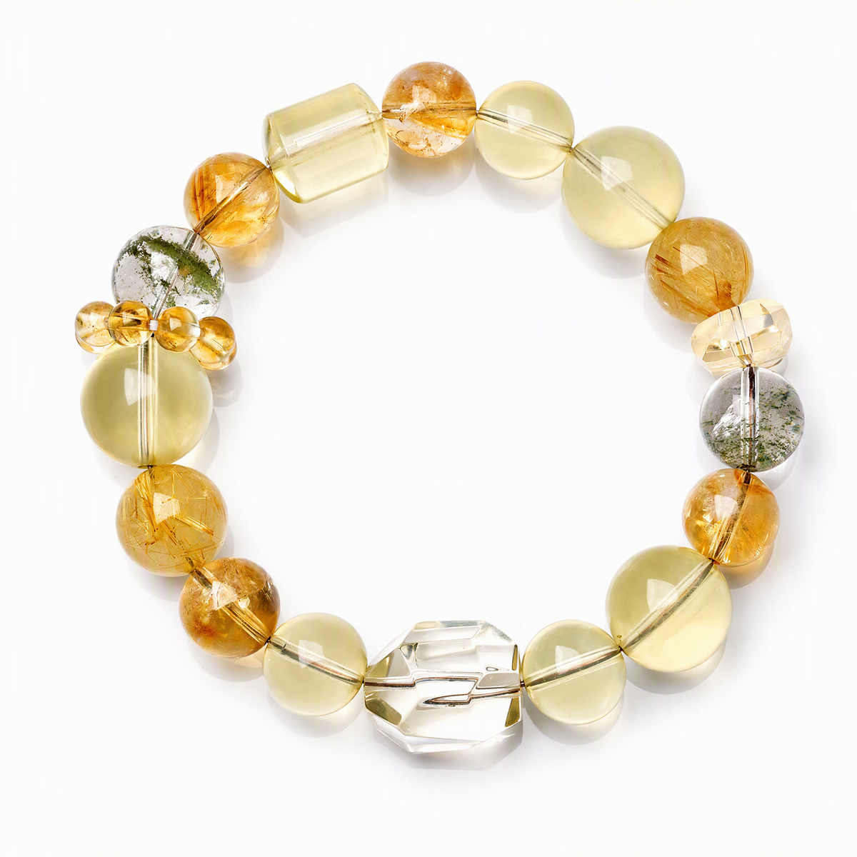 Natural Green Phantom Quartz & Citrine Bracelet with Golden Rutilated Quartz – Mixed Gemstone Jewelry