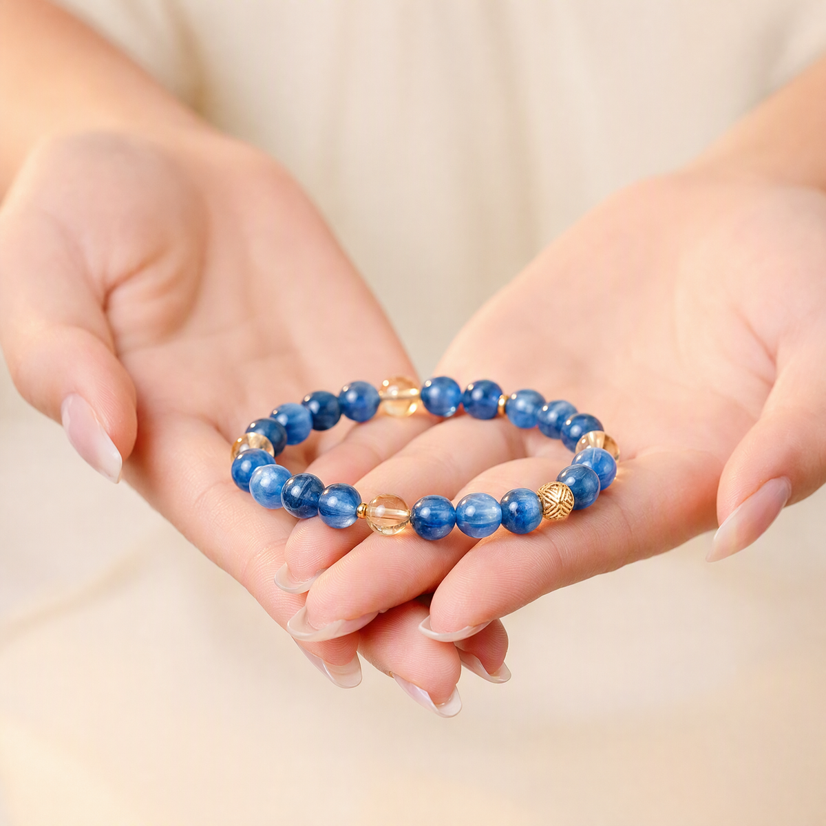 Natural Blue Kyanite & Citrine Bracelet – 6mm Crystal Beads