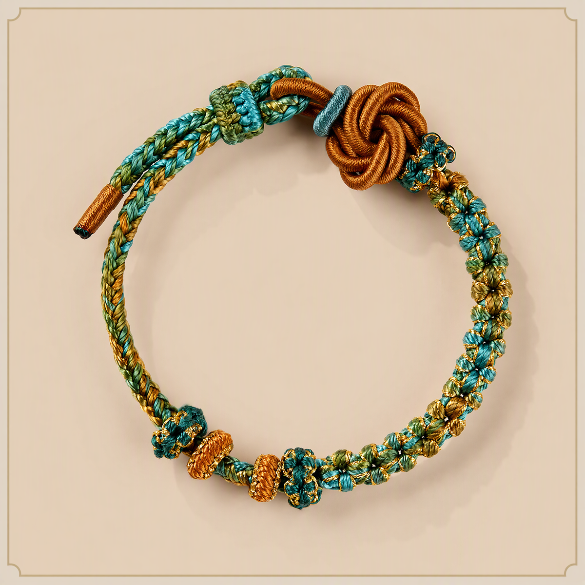 Boho DIY Woven Bracelet with Mandala & Peach Blossom Knot – Adjustable Beaded Bracelet