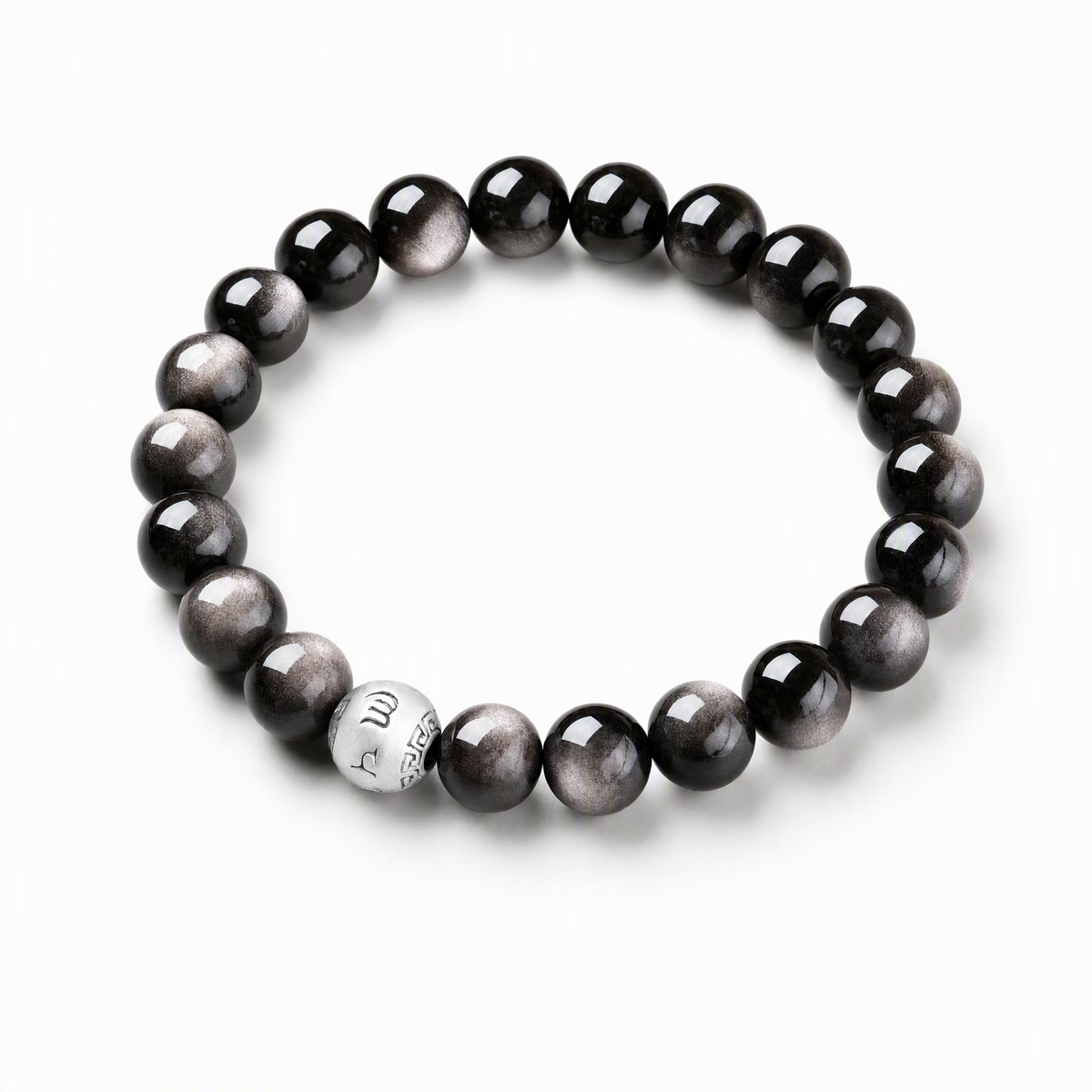 Silver Sheen Obsidian Six-Syllable Mantra Bracelet – Unisex