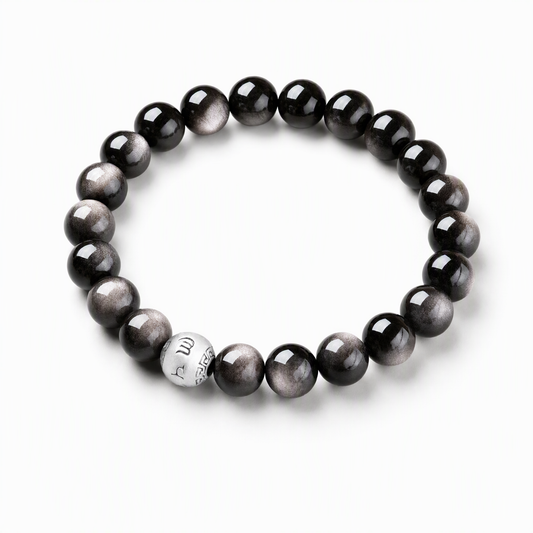 Silver Sheen Obsidian Six-Syllable Mantra Bracelet – Unisex