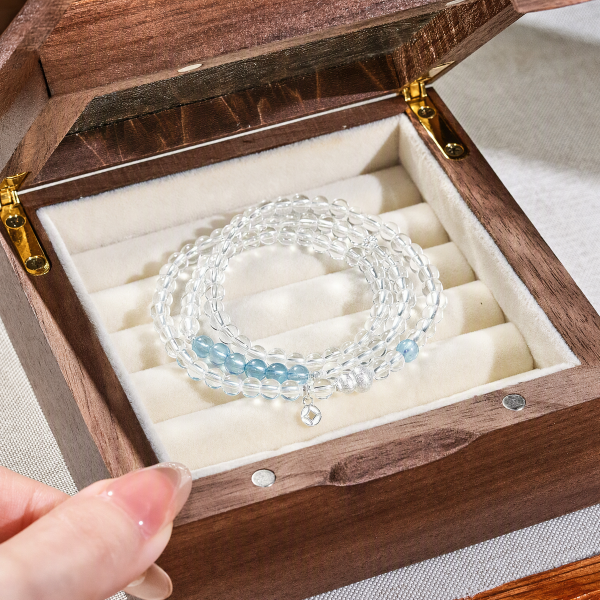 Natural Clear Quartz & Aquamarine Multi-Wrap Bracelet – Adjustable Crystal Jewelry
