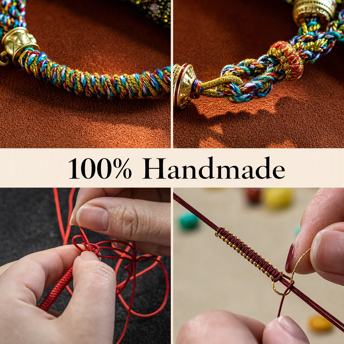 Handwoven Tibetan-Inspired Five-Color Bracelet with Six-Syllable Mantra
