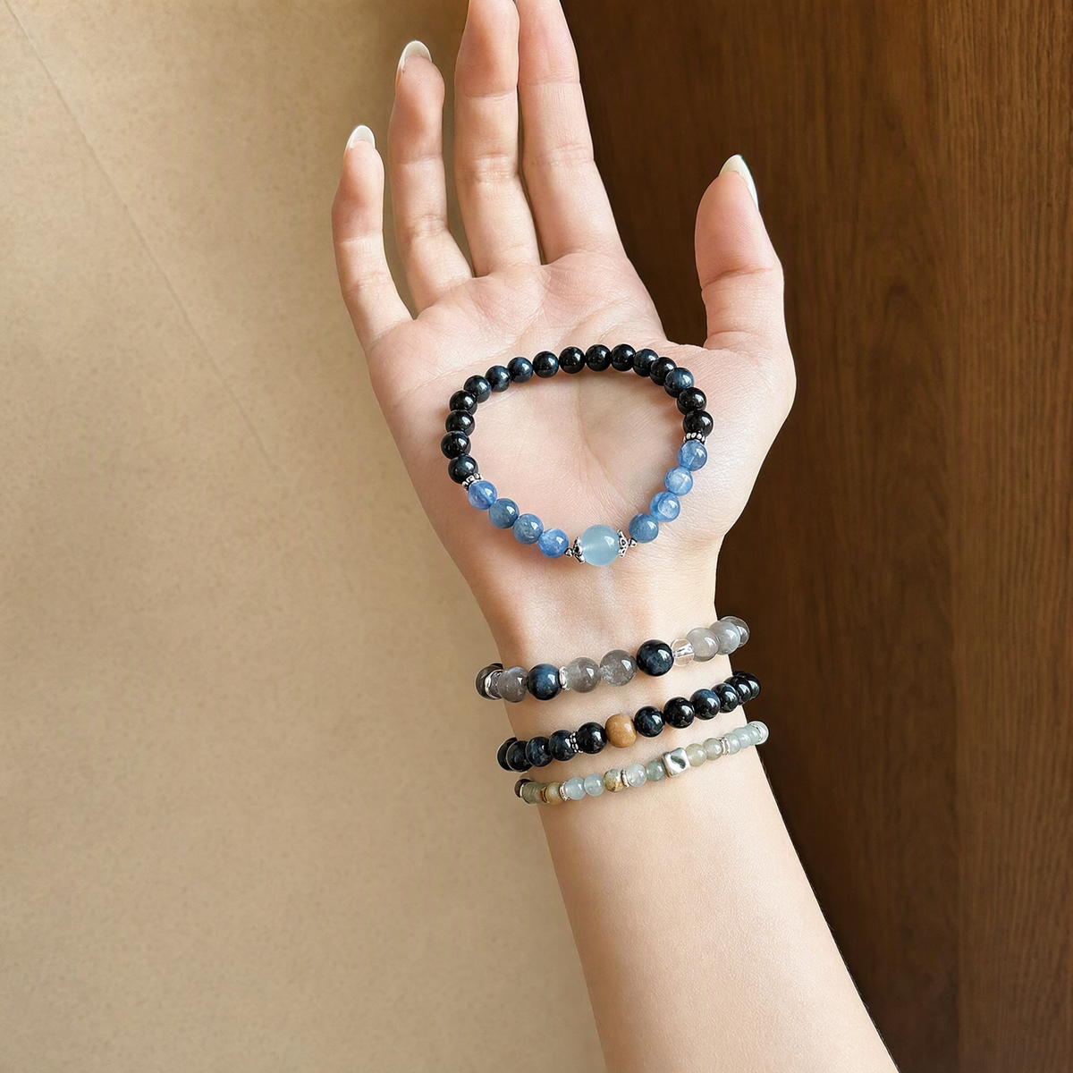 Blue Tiger’s Eye, Blue Kyanite & Aquamarine Bracelet – Mixed Bead Design