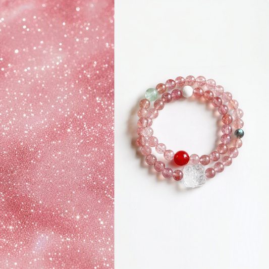 Natural Strawberry Quartz Crystal Bracelet with Mixed Gemstones – Chinese-Inspired Jewelry for Women