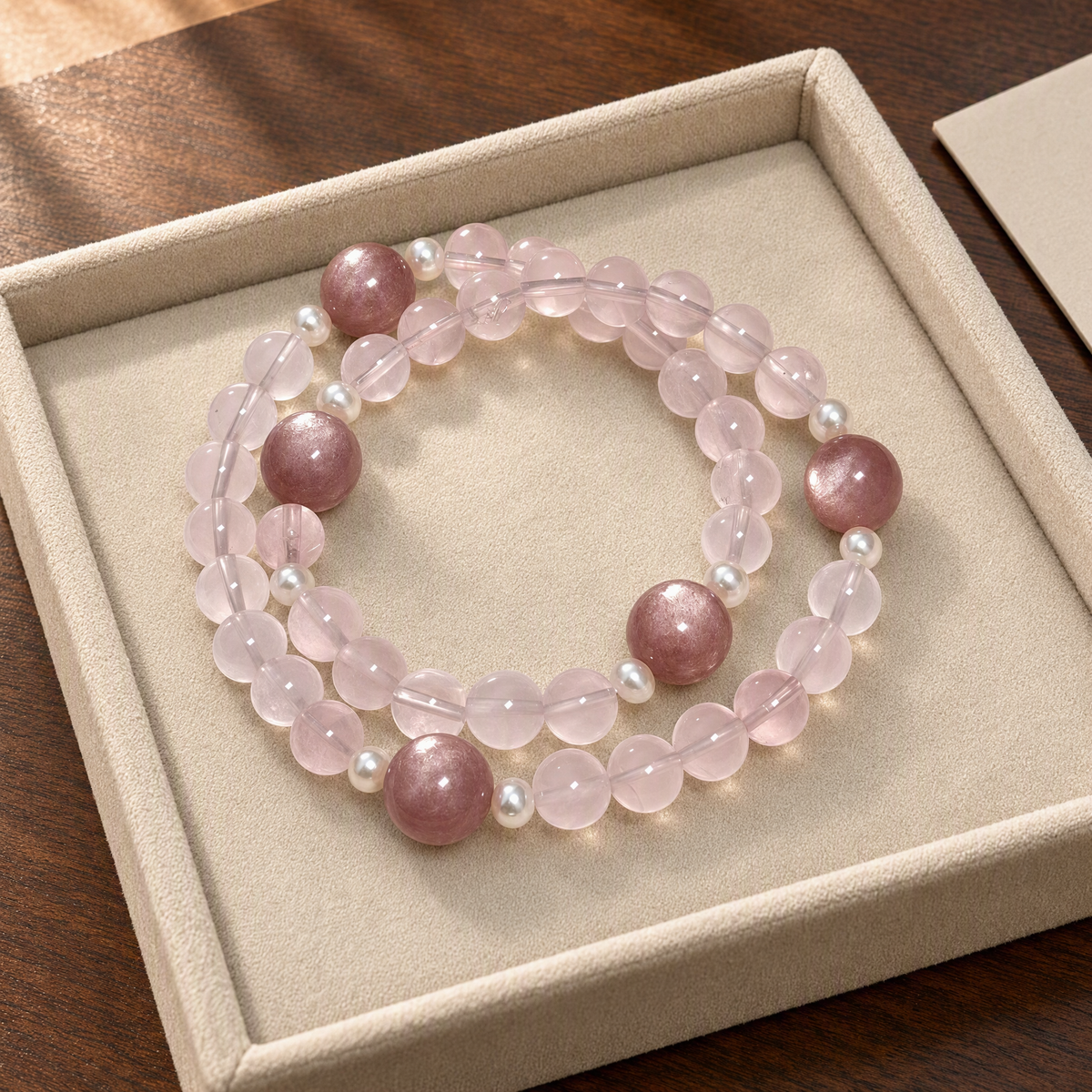 Pink Crystal & Kunzite Double-Wrap Bracelet – Sweet Pastel Design