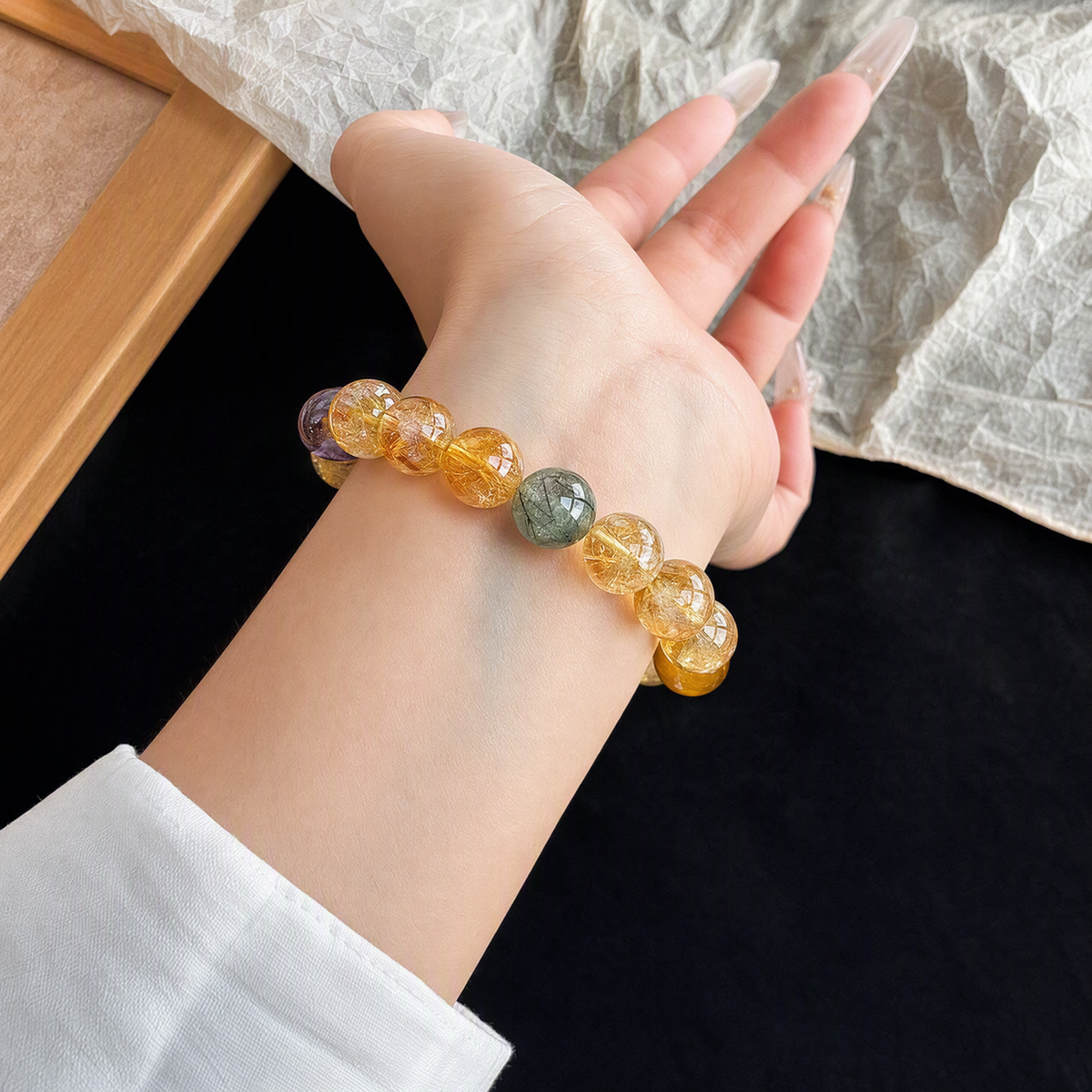 Citrine & Golden Rutilated Quartz Bracelet – Natural Crystal Jewelry