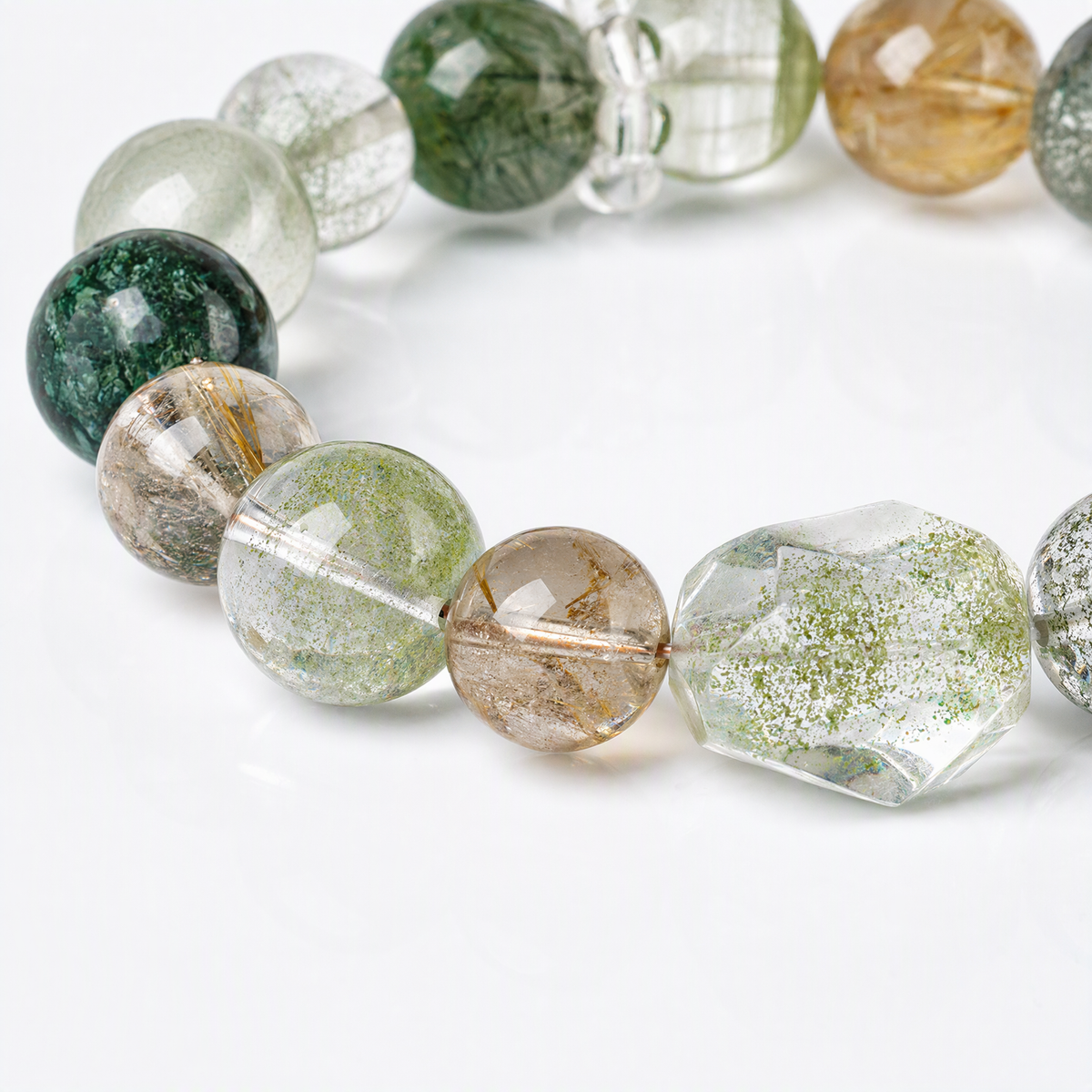 Natural Green Phantom Quartz & Golden Rutilated Quartz Bracelet – Abundance & Growth