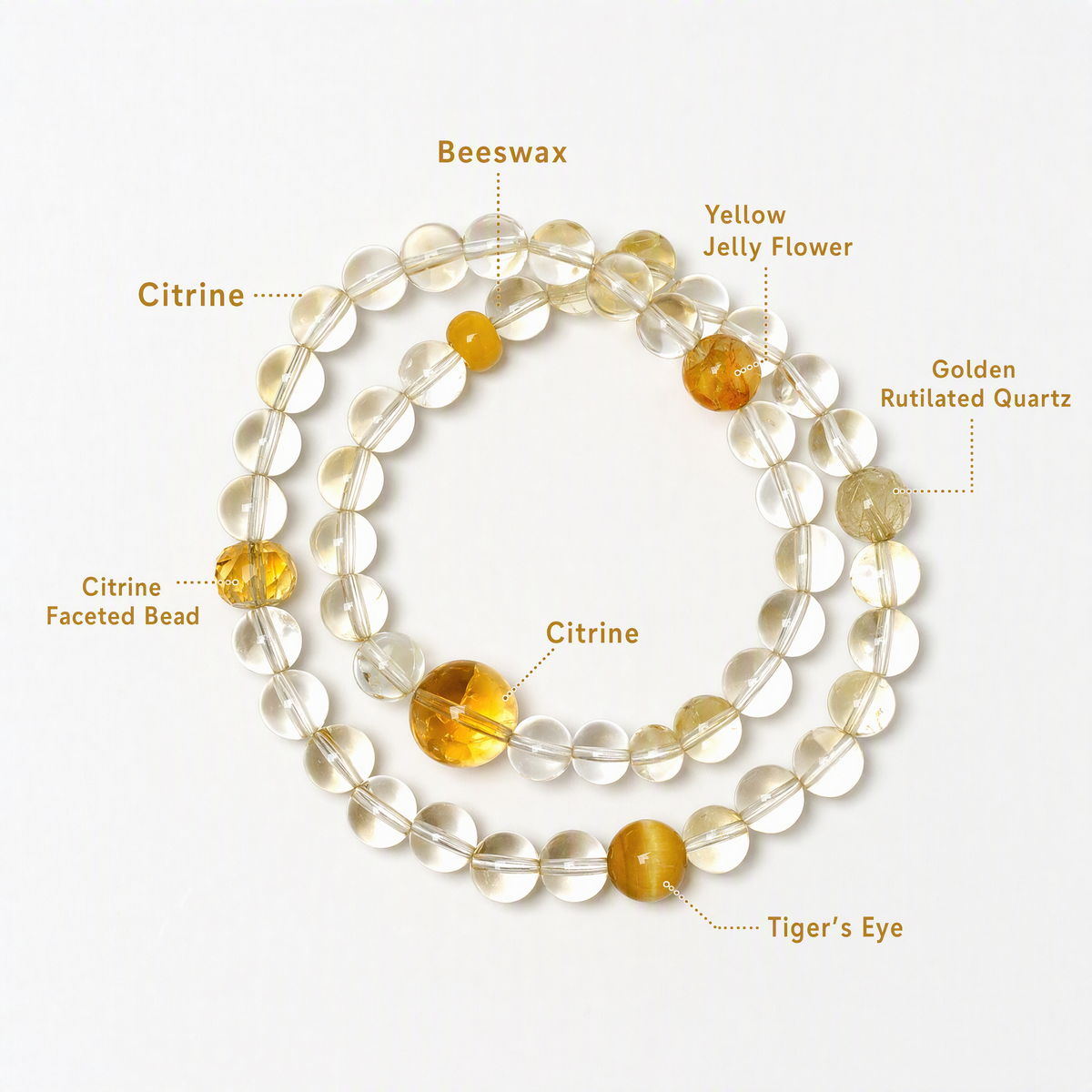 Natural Citrine & Tiger's Eye Double-Wrap Crystal Bracelet – Mixed Gemstones