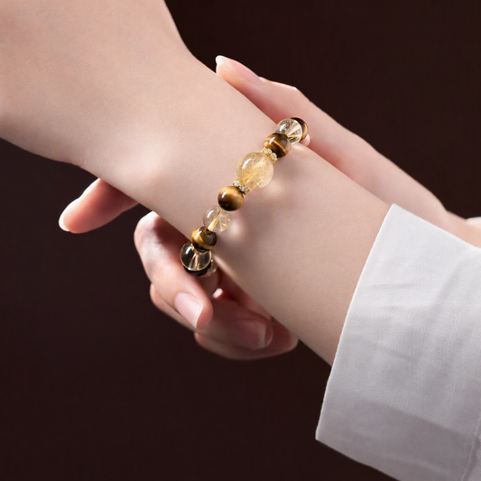 Golden Rutilated Quartz & Citrine Bracelet – Tiger’s Eye and Smoky Quartz
