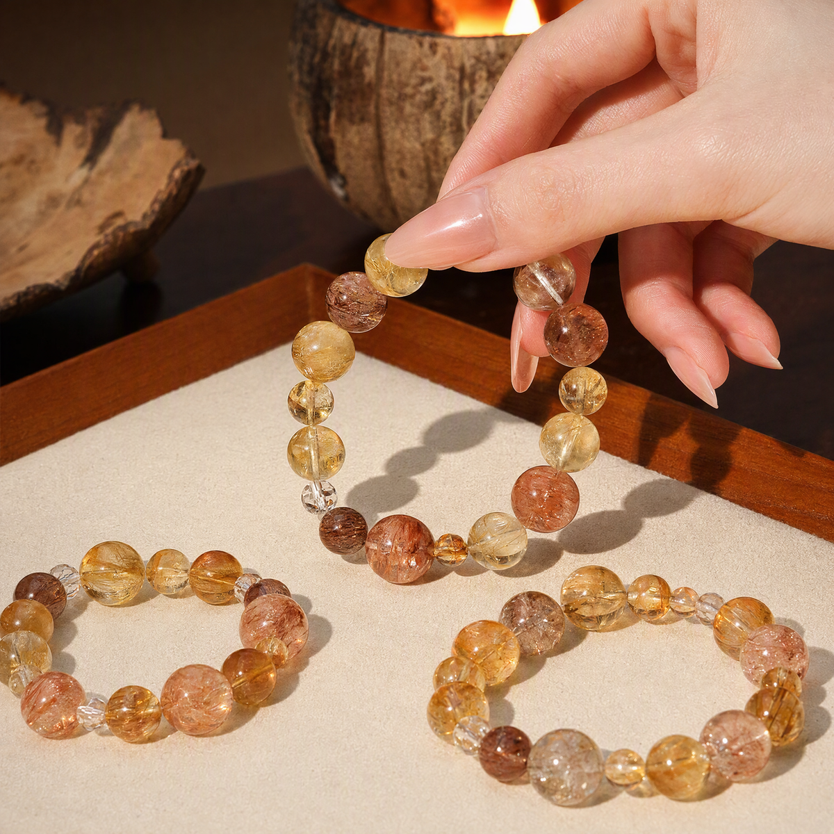 Yellow Citrine & Black Gold Super Seven Crystal Bracelet – Chinese-Inspired Gemstone Jewelry