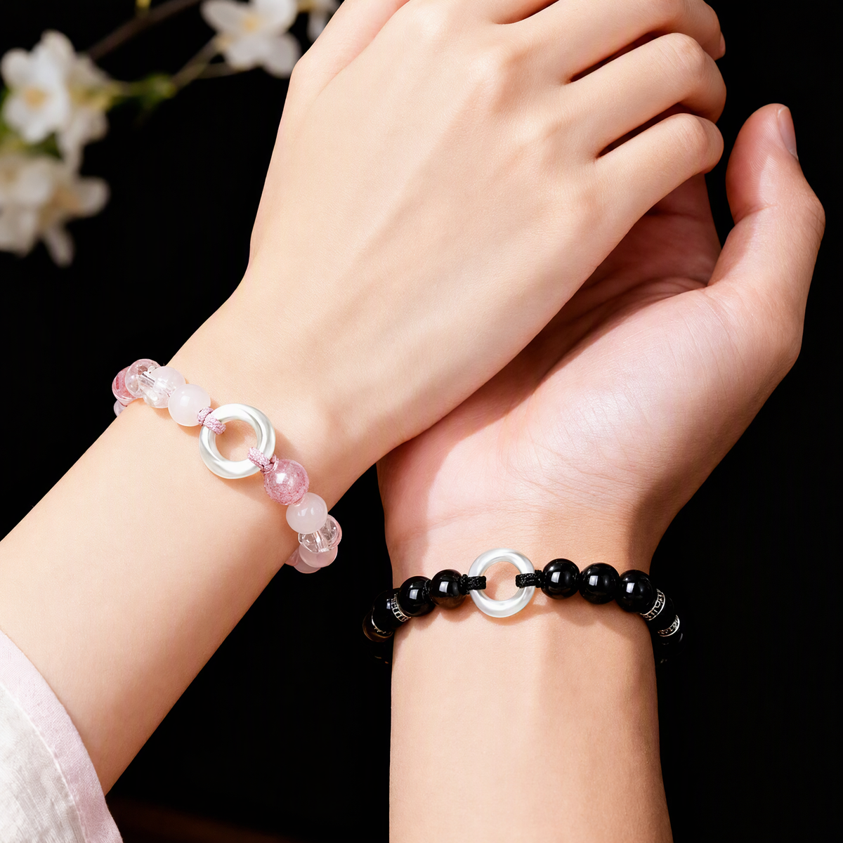 S999 Silver Mobius Couple Bracelets Set – Adjustable Woven Love Bracelets