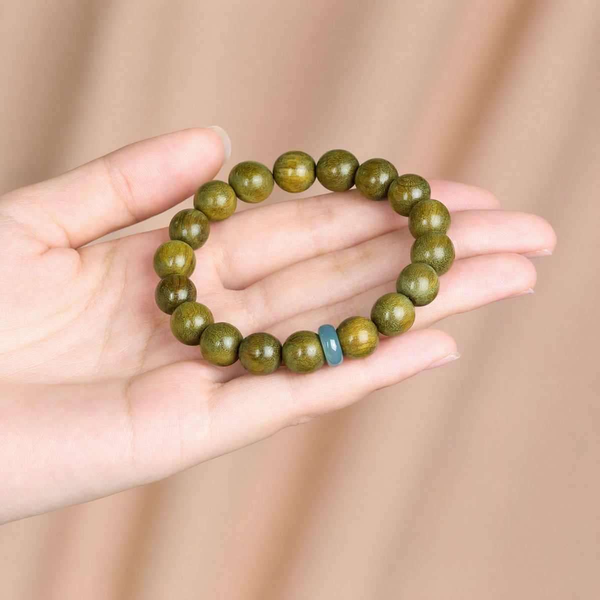Natural Green Sandalwood & Blue Jade Bracelet – Five Elements Inspired