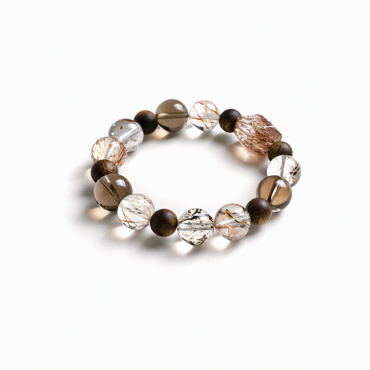 Black Gold Super Seven & Smoky Quartz Bracelet with Agarwood – Natural Gemstone Jewelry