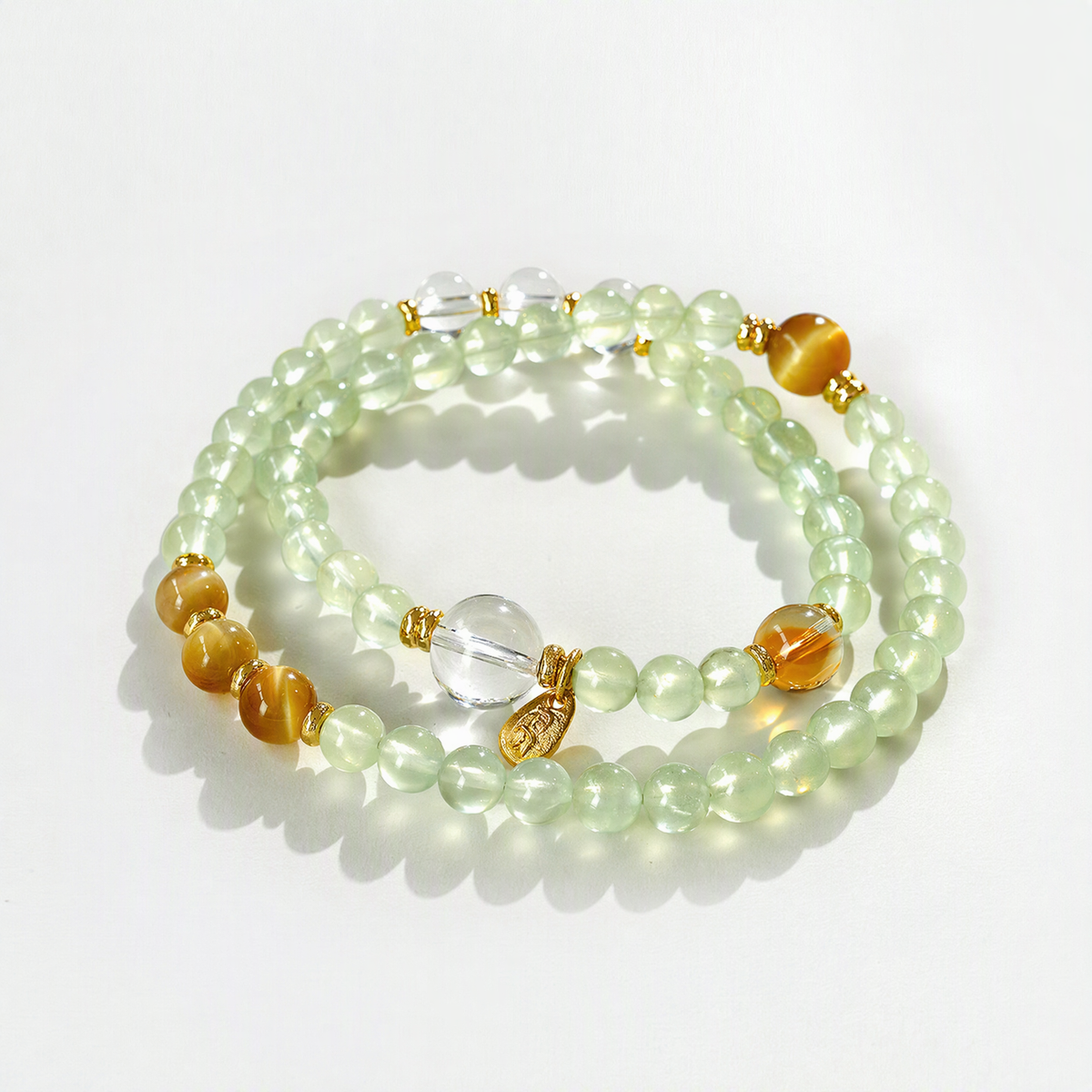 Prehnite, Citrine & Golden Tiger’s Eye Multi-Wrap Bracelet – 5mm Beads