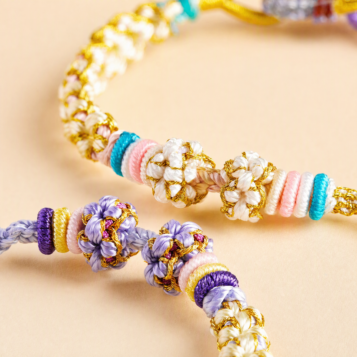 DIY Adjustable Woven Lucky Bracelet with Peach Blossom Knot – Bead-Compatible Bracelet for Adults & Kids