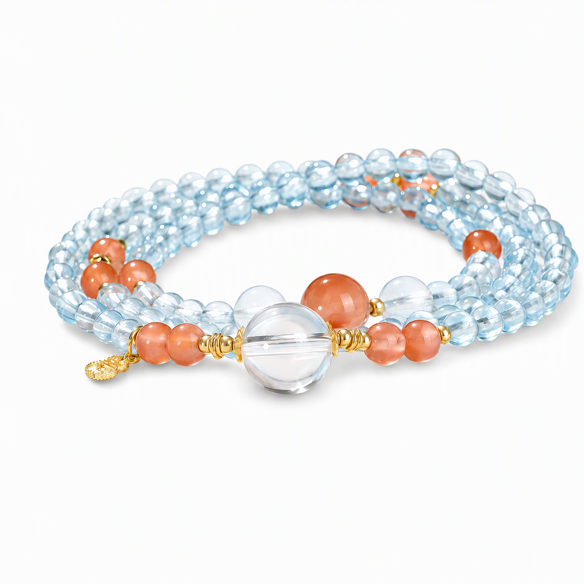 Aquamarine, Clear Quartz & South Red Agate Bracelet – Chinese-Inspired Design