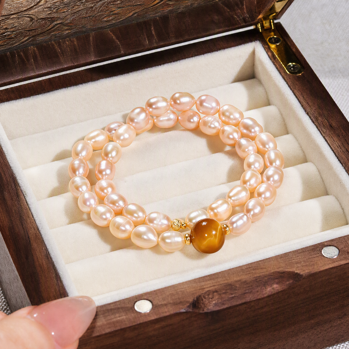 Freshwater Pearl & Golden Tiger’s Eye Multi-Wrap Bracelet