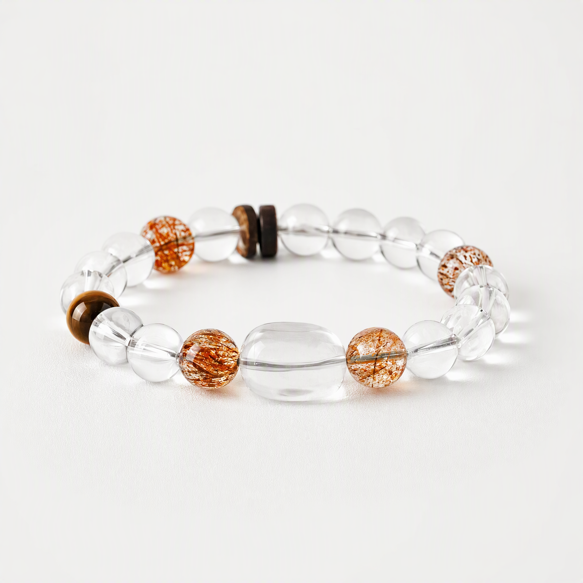 Clear Quartz, Black Gold Super Seven & Agarwood Bracelet