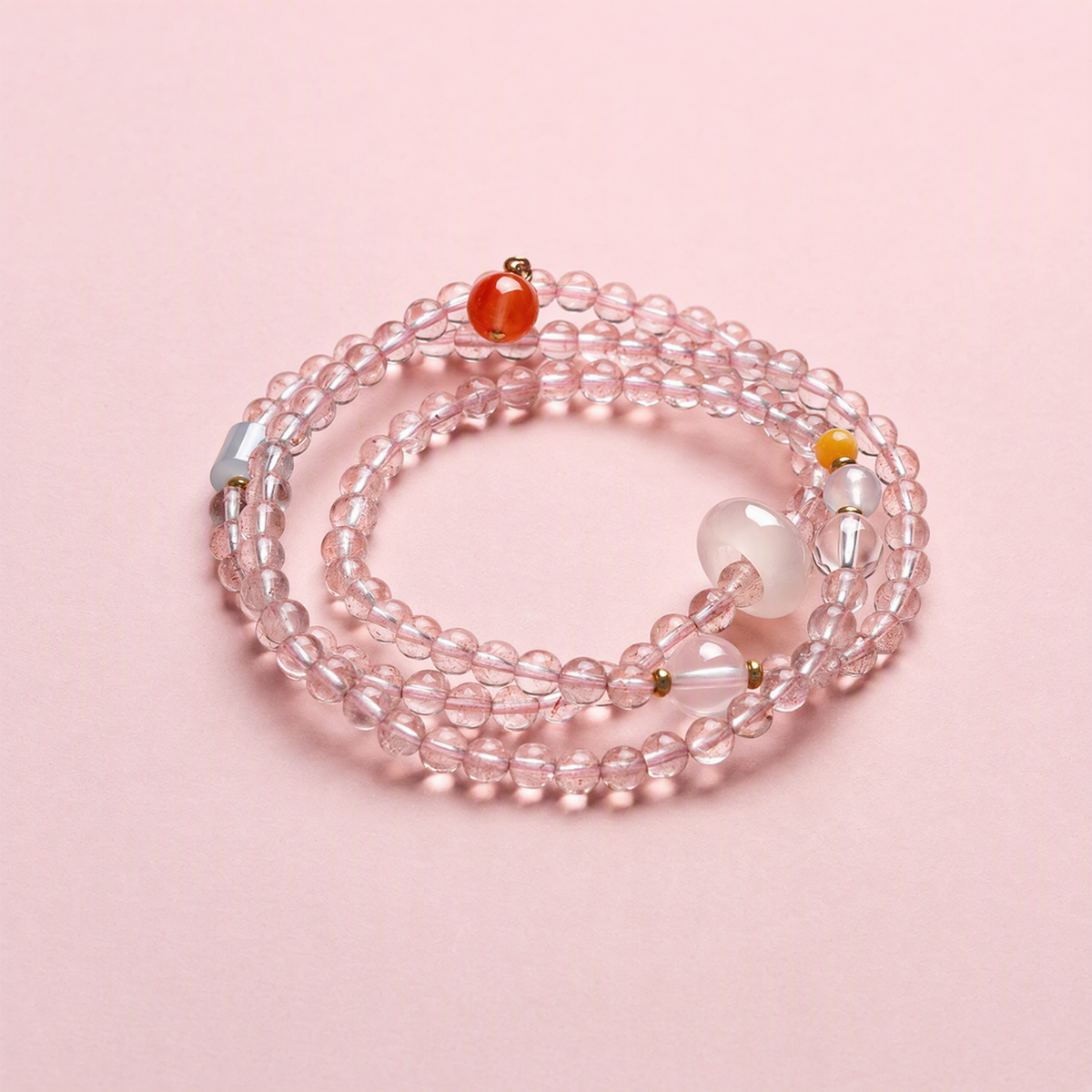 Natural Strawberry Quartz & Multigemstone Necklace Bracelet – Chinese-Inspired Jewelry