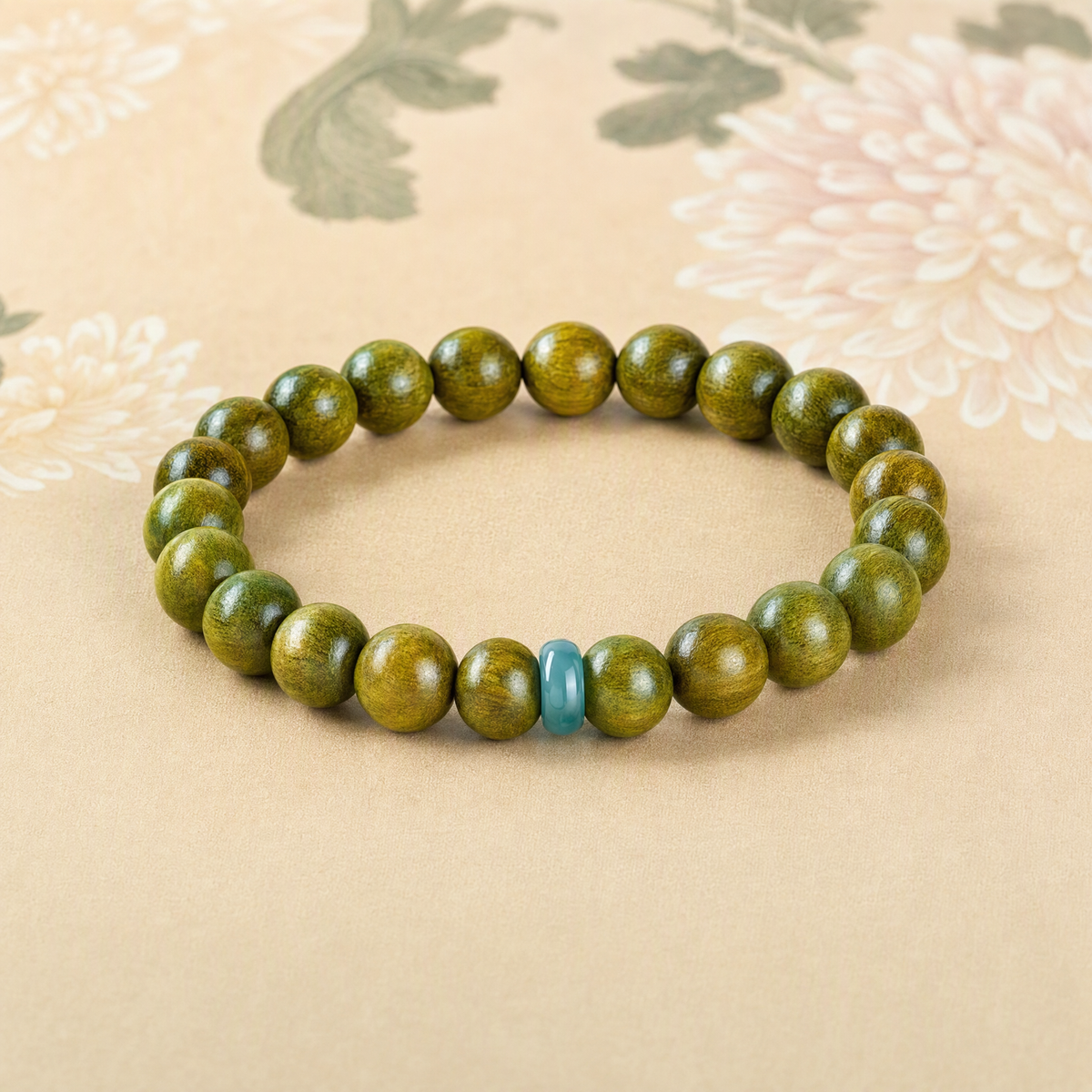 Natural Green Sandalwood & Blue Jade Bracelet – Five Elements Inspired