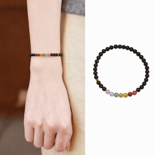 Black Obsidian & Tourmaline Bracelet – 4mm Beaded Jewelry