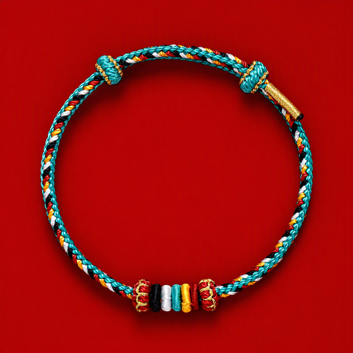 Five Elements Woven Red String Bracelet – Adjustable Chinese-Inspired Good Luck Bracelet