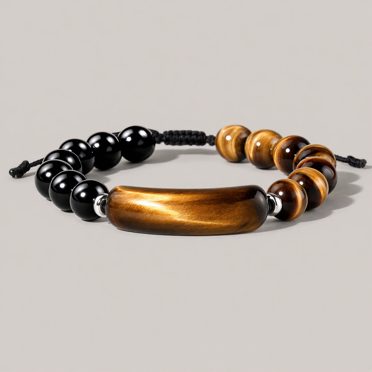 Natural Tiger's Eye & Gold Obsidian Bracelet for Men – 10mm Gemstone Beads