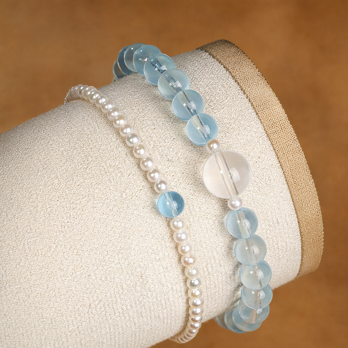 Natural Aquamarine Crystal Bracelet with Pearls & Clear Quartz – Layered Jewelry for Women