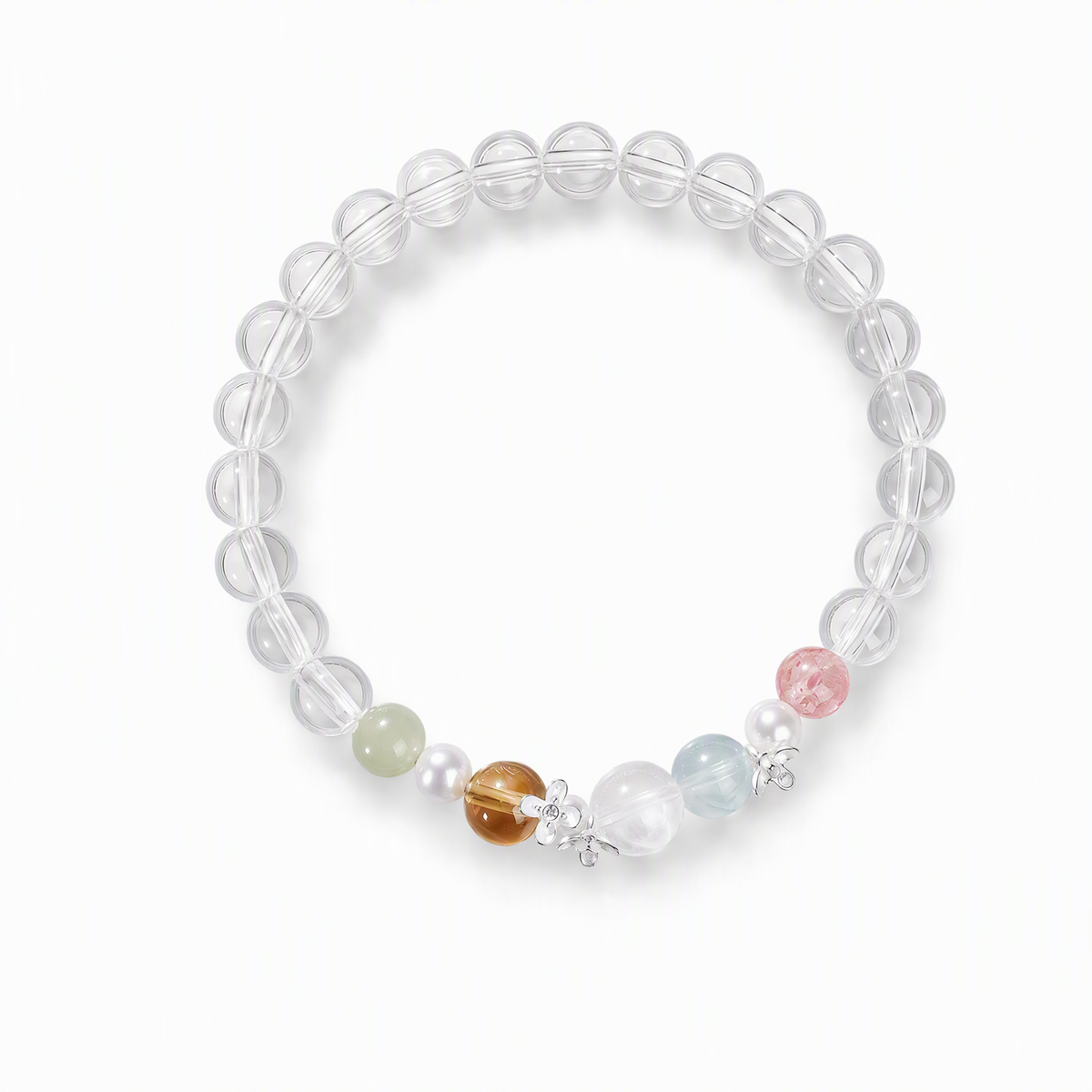 Natural Clear Quartz Rainbow Multigemstone Bracelet with Pearl & 925 Sterling Silver