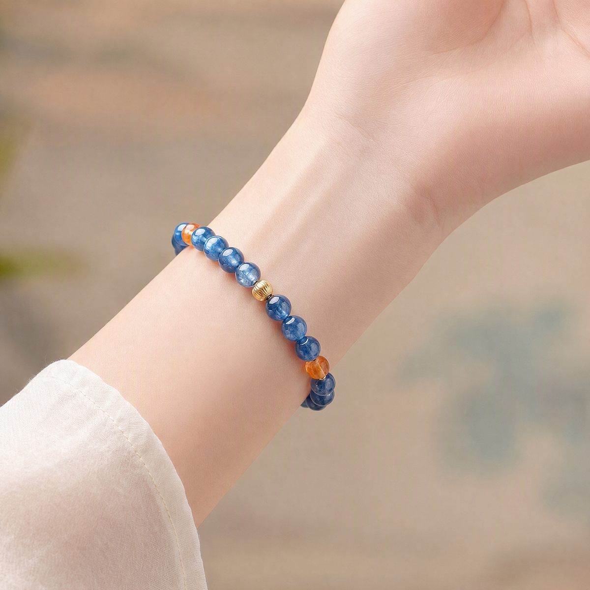 Natural Blue Kyanite & Citrine Bracelet – 6mm Crystal Beads
