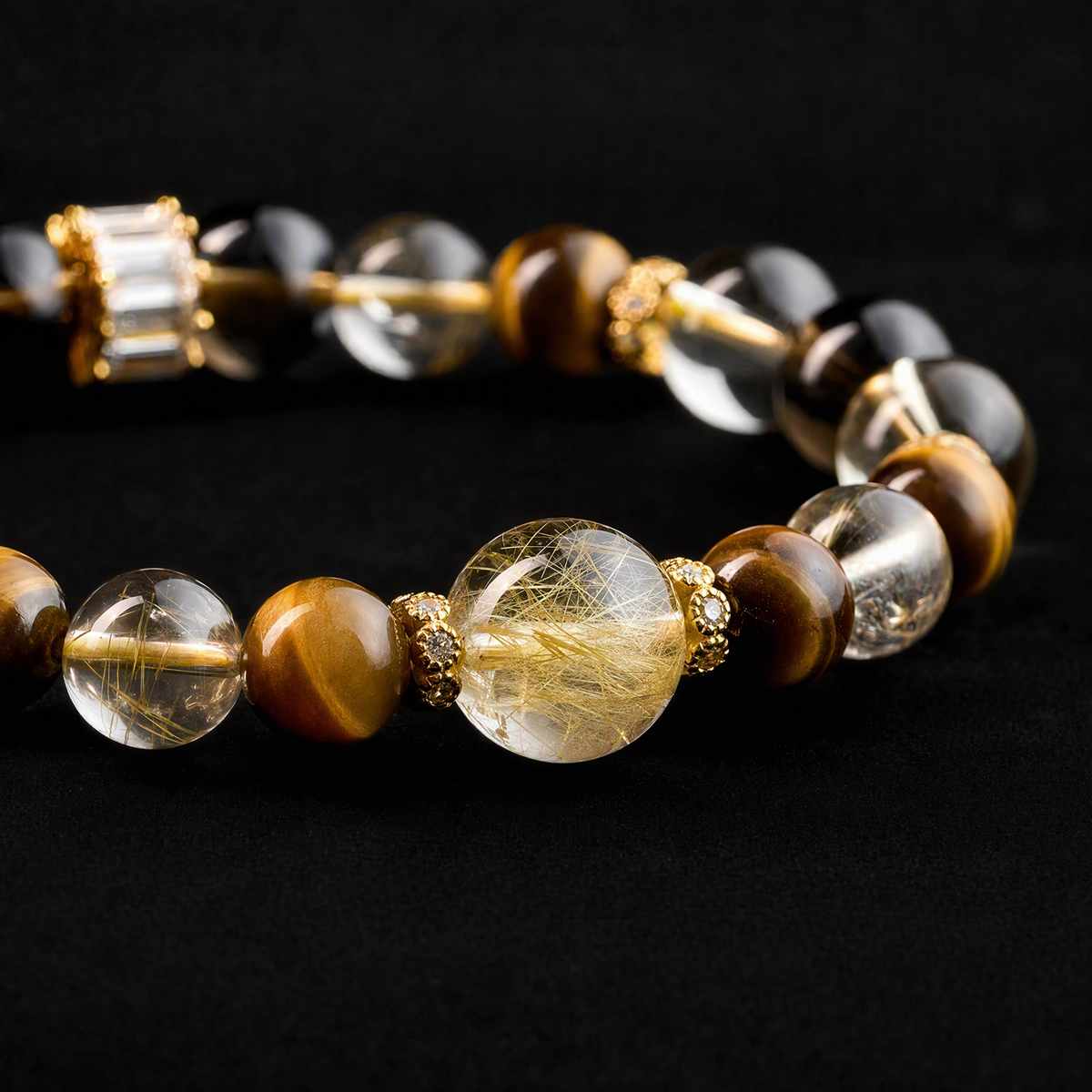 Golden Rutilated Quartz & Citrine Bracelet – Tiger’s Eye and Smoky Quartz