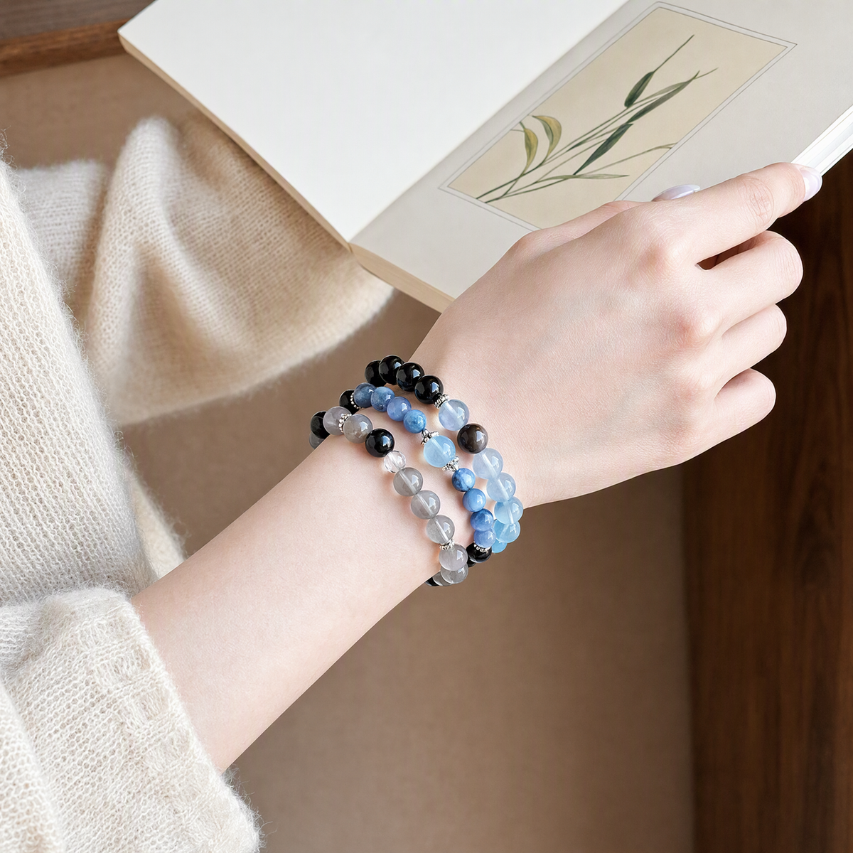Blue Tiger’s Eye, Blue Kyanite & Aquamarine Bracelet – Mixed Bead Design