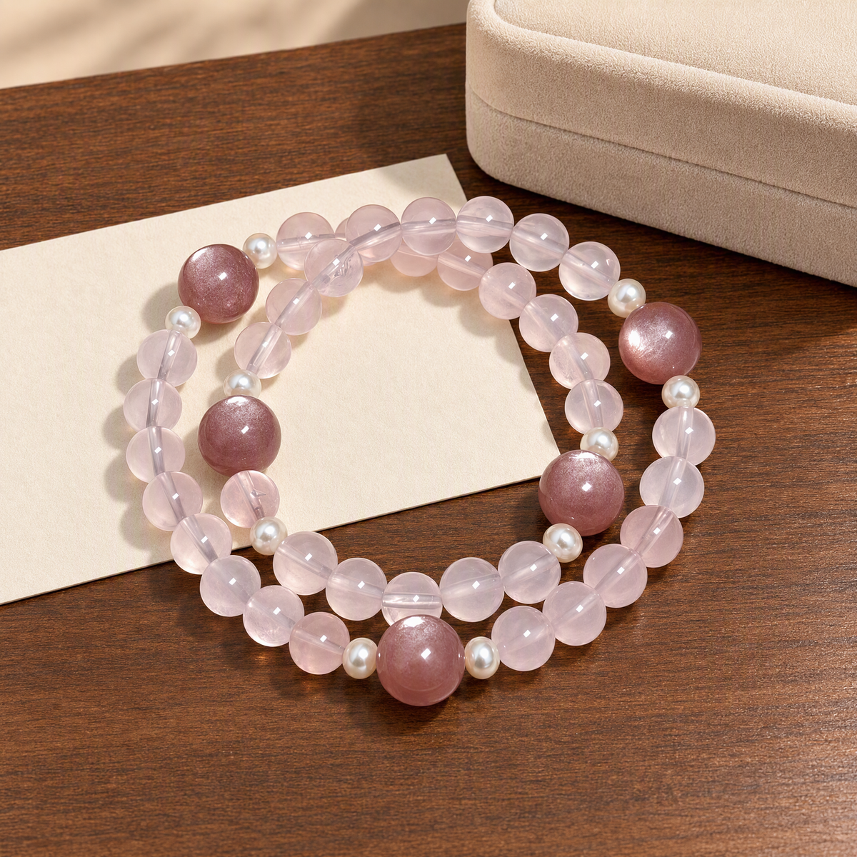 Pink Crystal & Kunzite Double-Wrap Bracelet – Sweet Pastel Design