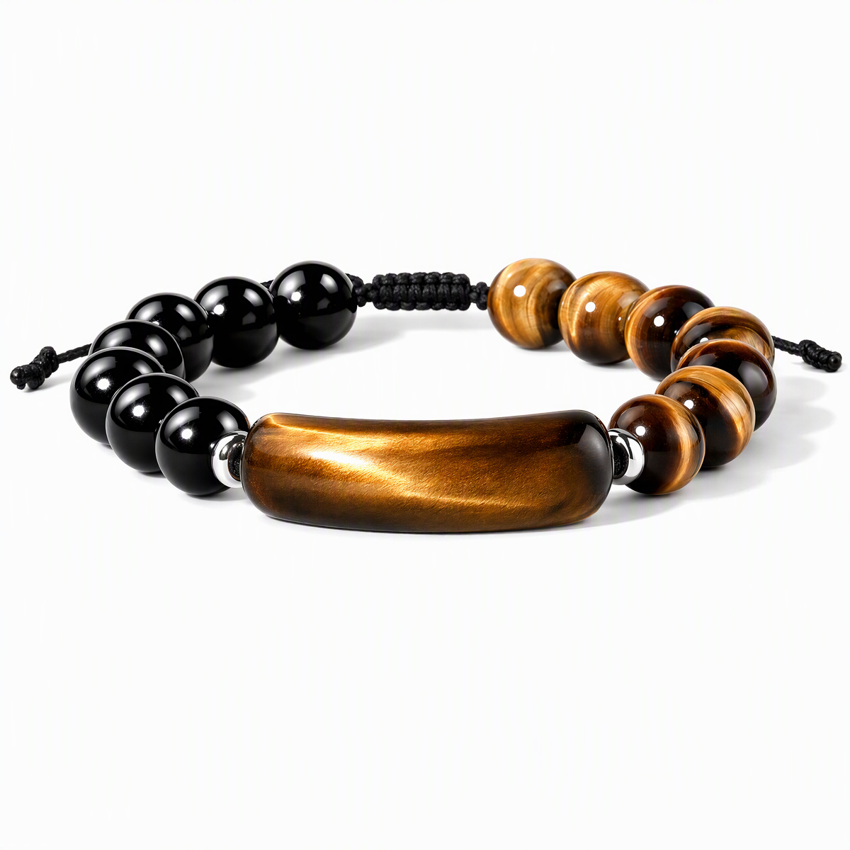 Natural Tiger's Eye & Gold Obsidian Bracelet for Men – 10mm Gemstone Beads