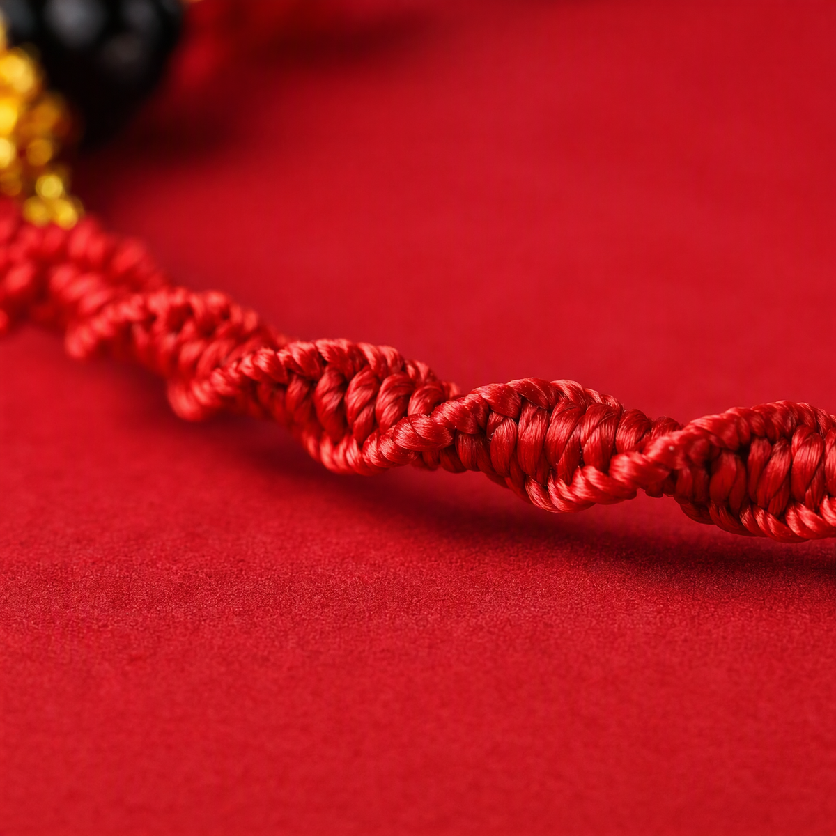 Red String Bracelet with Natural Gemstones & Gold Fu Charm – Adjustable Good Luck Jewelry