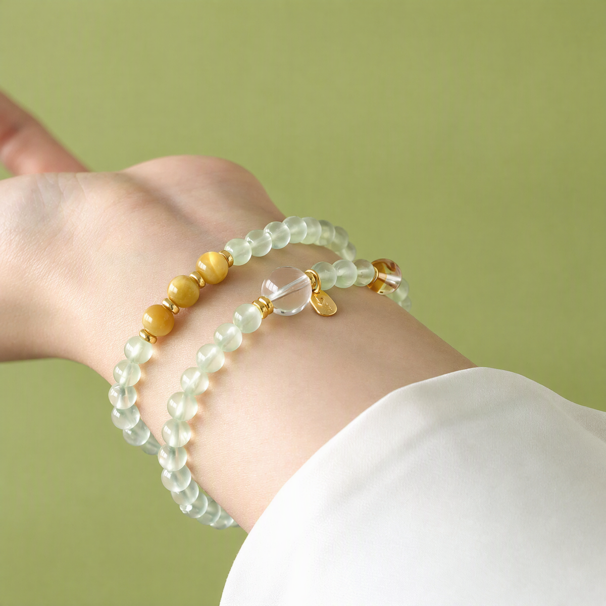 Prehnite, Citrine & Golden Tiger’s Eye Multi-Wrap Bracelet – 5mm Beads
