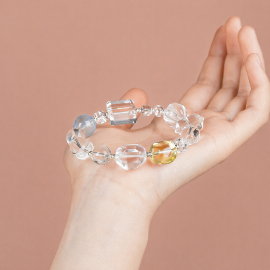 Natural Clear Quartz Crystal Bracelet with Aquamarine & Citrine – Lucky Gemstone Bracelet for Women