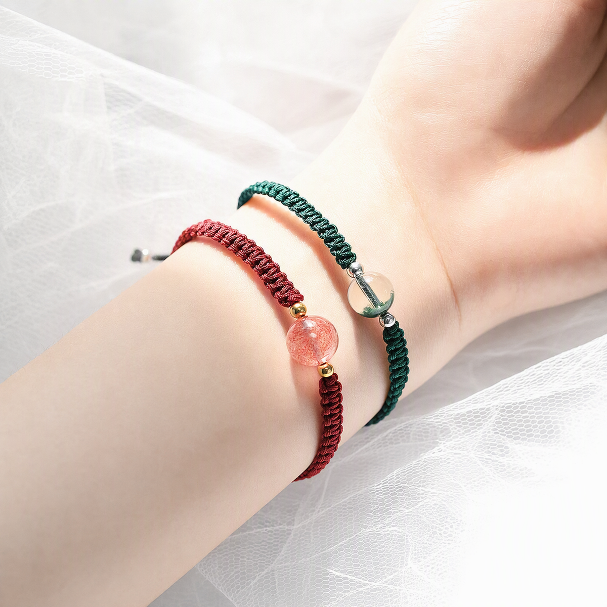 Handwoven Crystal Bracelet – Green Phantom Quartz or Strawberry Quartz