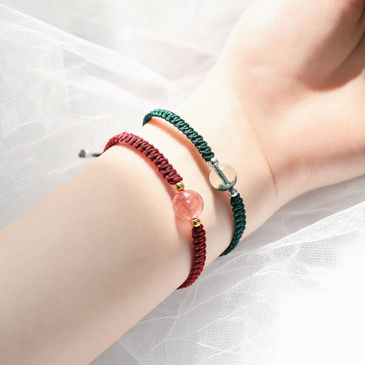 Handwoven Crystal Bracelet – Green Phantom Quartz or Strawberry Quartz