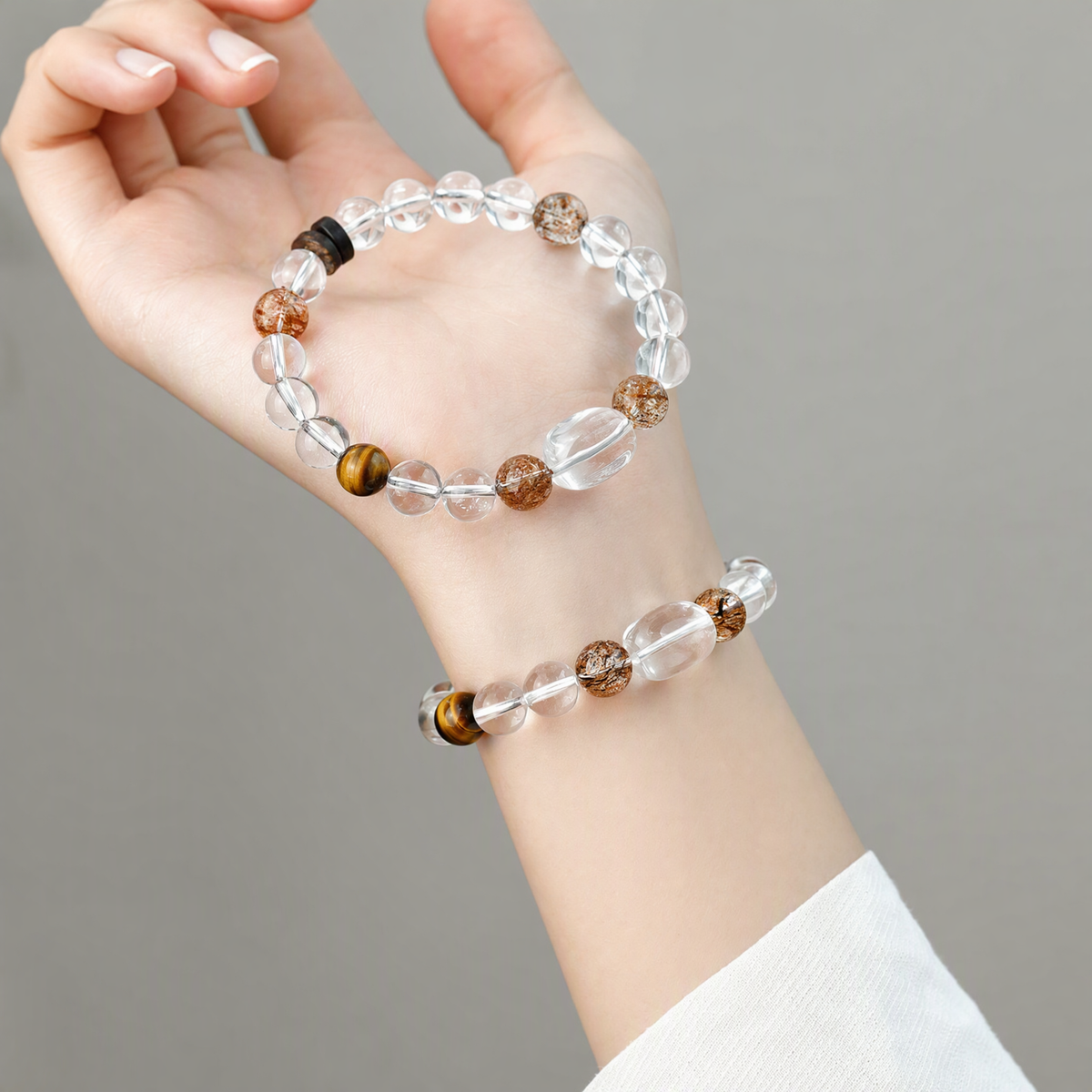 Clear Quartz, Black Gold Super Seven & Agarwood Bracelet