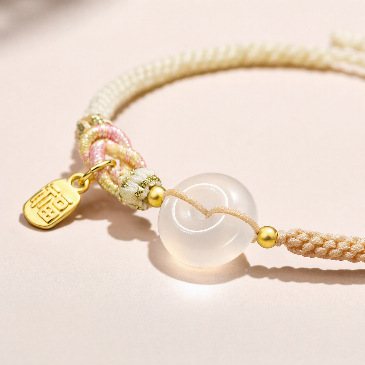 White Agate Peace Knot Couple Bracelets – Adjustable Woven String Bracelets with Lucky Fu Charm