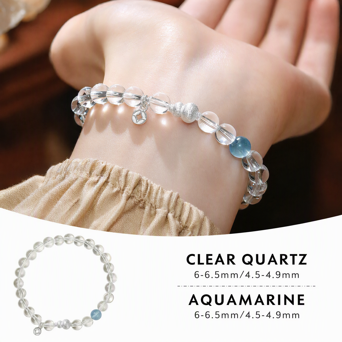 Natural Clear Quartz & Aquamarine Multi-Wrap Bracelet – Adjustable Crystal Jewelry