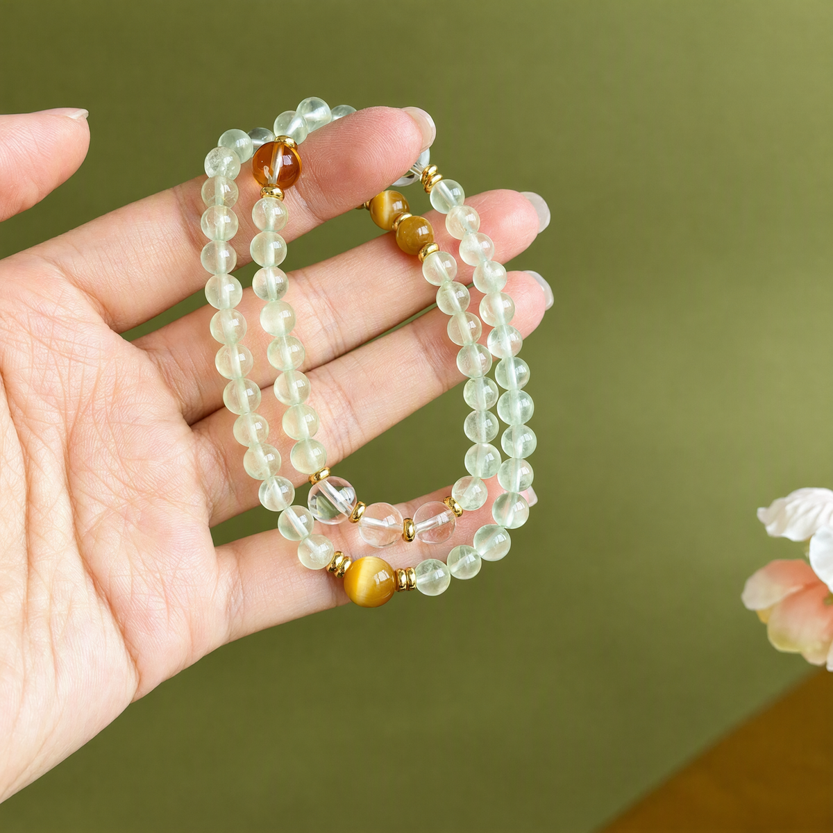 Prehnite, Citrine & Golden Tiger’s Eye Multi-Wrap Bracelet – 5mm Beads